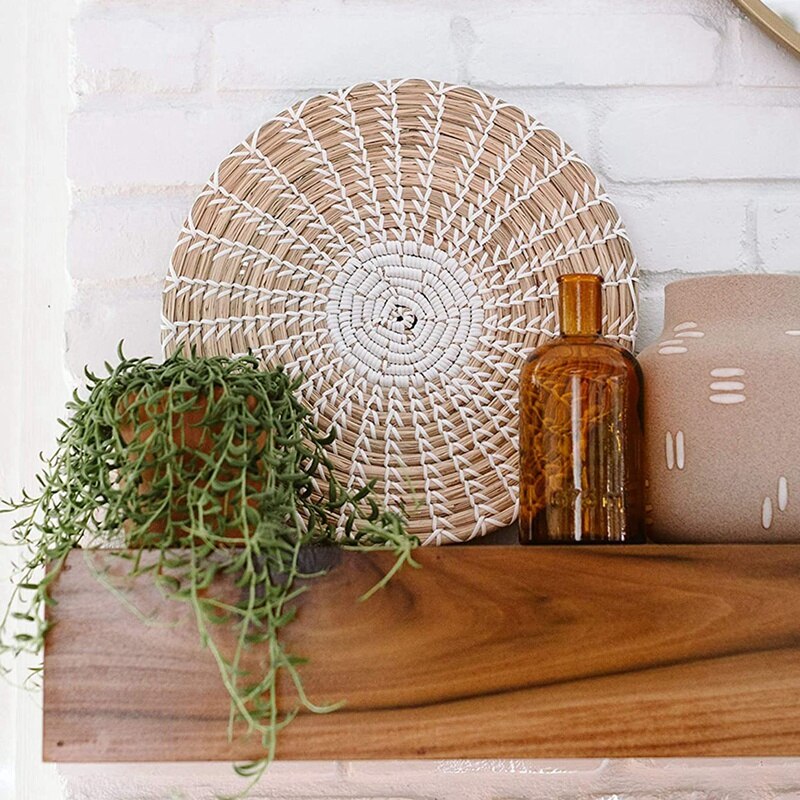 Handmade Hanging Wall Basket Decor(Set of 3)Round Woven Basket ,Boho Home Decor Trays for Bedroom,Kitchen,Living Room