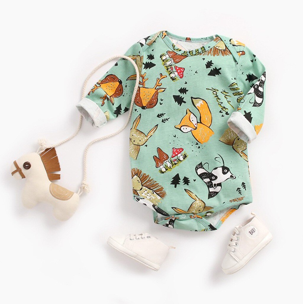Bébé garçons filles dessin animé impression body -né infantile bébé à manches longues barboteuse Onesies enfant en bas âge doux vêtements barboteuses pour 0-3y