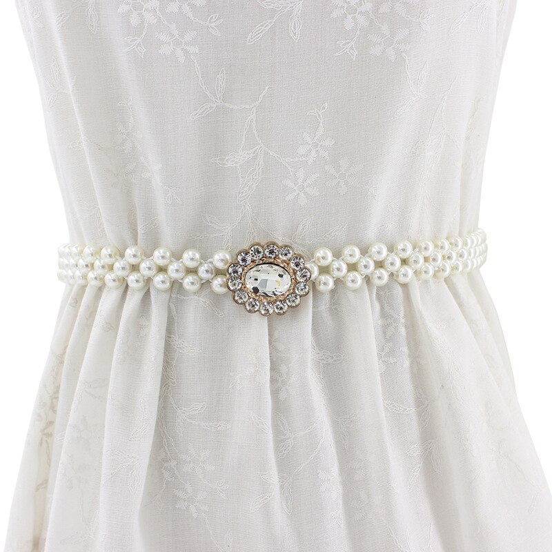 Volledige Parel Taille Ketting Mode Dames Kralen Elastische Riem Voor Vrouwen Jurk Strass Elastische Gordel Boog Bloemen Gesp Tailleband: 3