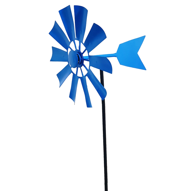 Ferro forjado giratório moinho metal girador paisagem ornamento para pátio ar livre quintal gramado pinwheel: Azul