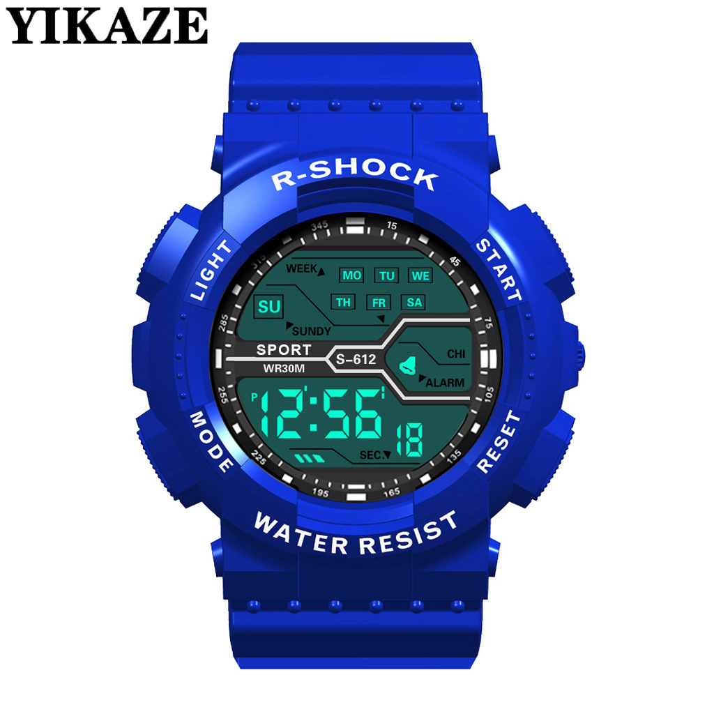 Herre digital elektronisk klokke sportsglødende klokke med 55mm store urskiver student utendørs eventyr trend multifunksjonell klokke