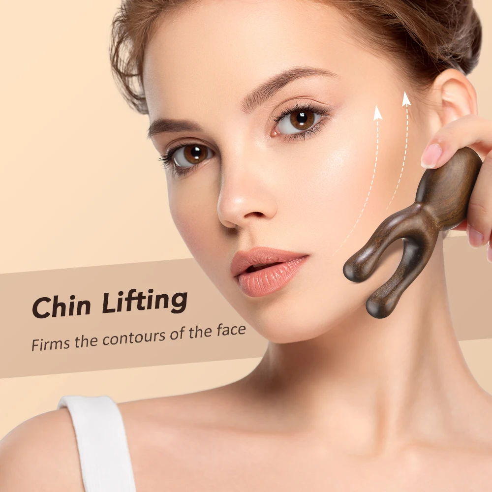 Herramientas faciales Gua Sha de madera, masajeador de cabeza, herramienta de masaje de madera de sándalo para cara, nariz, ojos, terapia de madera, herramientas de acupresión
