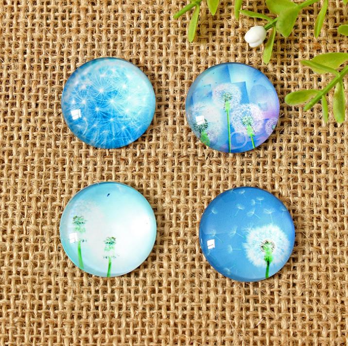50 stuks/partij prachtige paardenbloem glas cabochons mozaïek bedrukte glazen koepel cabochons mozaïektegels voor knutselwerkjes