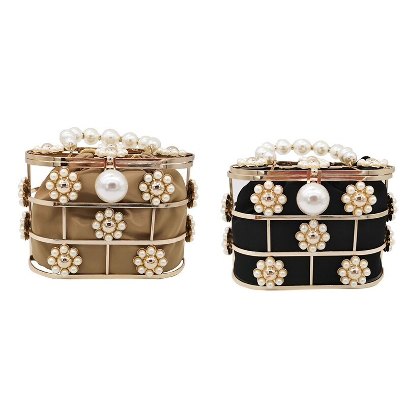 Perle Abend Kupplung Tasche, Aushöhlen Blumen Perlen metallisch für Frauen