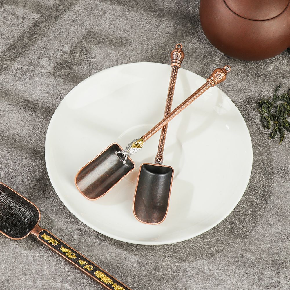 Retro Bronze Chinese Tea Spoons Copper Green Tea Scoop Spoon Tea Leaves Chooser Holder Chinese Kongfu Tea Tools Accessories