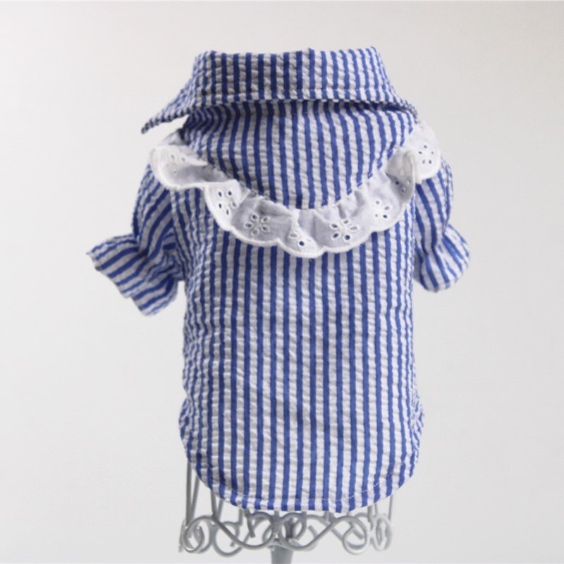 Lace Dog Shirt Summer Dog Clothes Cat Poodle Bichon Frise Pomeranian Schnauzer Pet Outfits Small Dog Costume Apparel: Blue / L