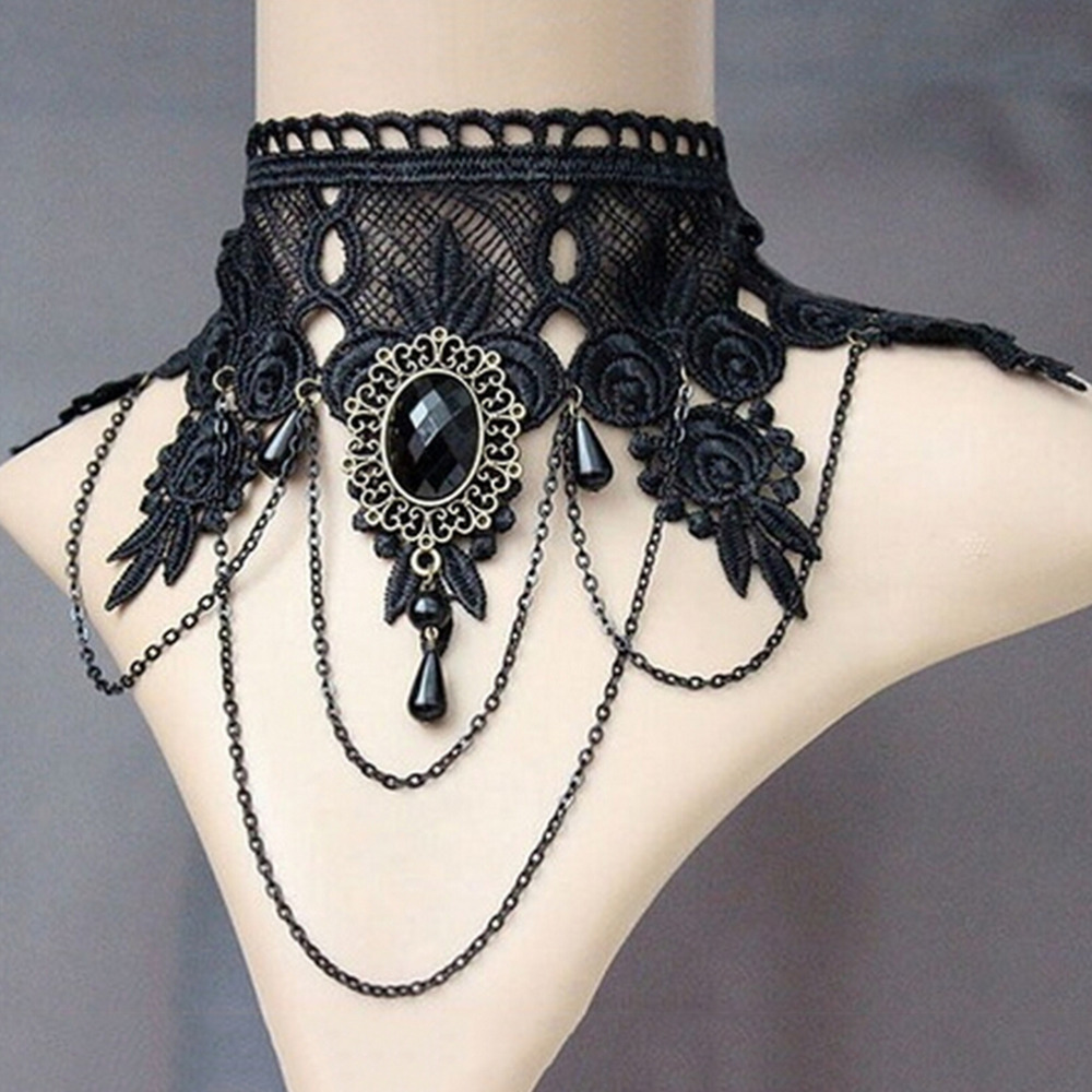 1PCS Women Jewelry Women Jewelry Black Lace Flower Chain Tassel Choker Necklace Gothic Punk Collar Necklace