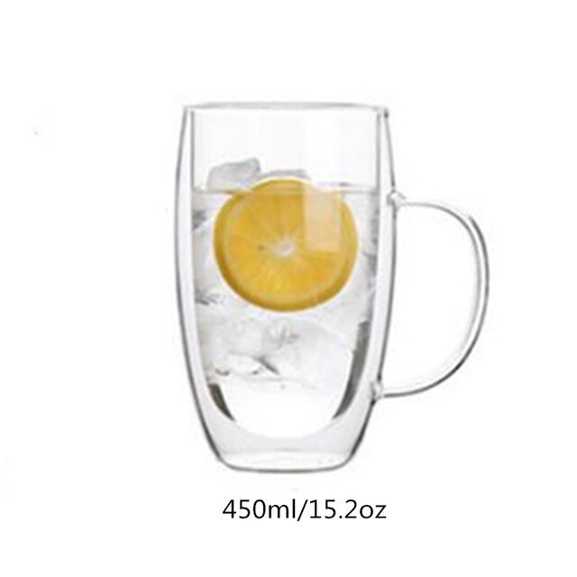Double Wall Espresso Cup 80/250/350/450ml Heat Resistant Clear Glass Double Bottom Cup Cafe Drinkware Kitchen Bar Drinking Cup: 450ml handle-1pcs