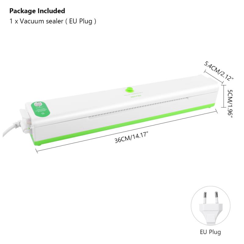 Food Vacuum Sealer Machine Home Food Sealing System Meal Fresh Saver Packing Household For Food Storage 220V Bags: Green EU Plug