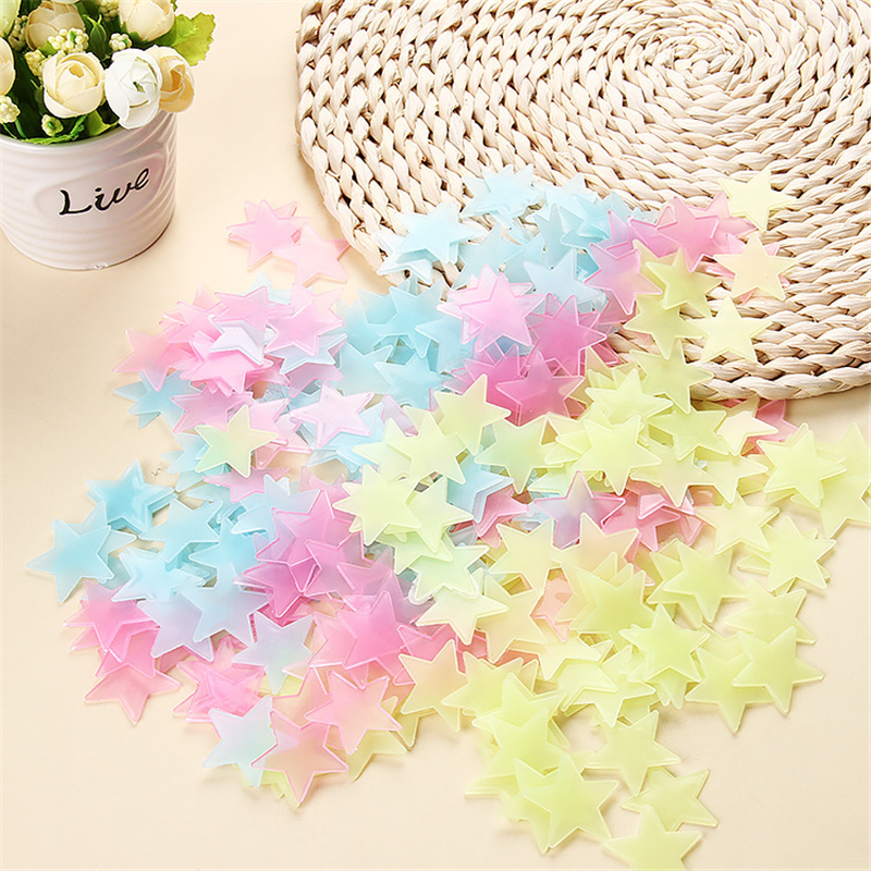 50pcs/bag Multicolor Star Glowing In The Dark Sticker Lighting in Night Art Stickers Best Children&#39;s room decoration