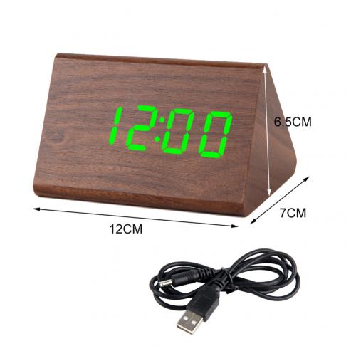 Desktop Decor Sound Control Usb Oplaadbare Led Digitale Houten Wekker: Brown Green Light