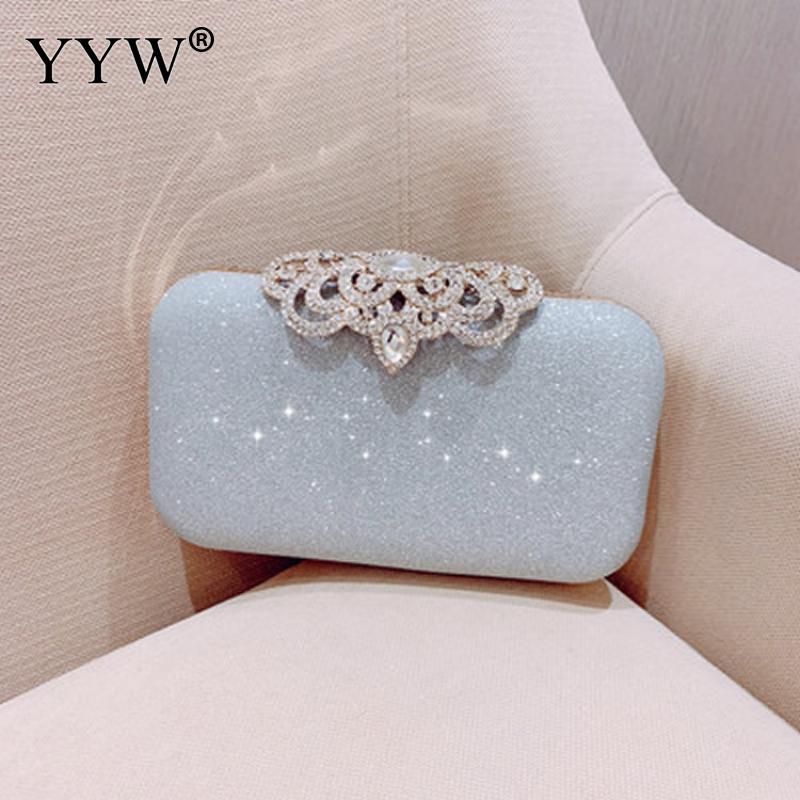 Wedding Shiny Handbags Blue Evening Clutch Bag Women Bags Bridal Metal Evening Purse Clutches Chain Shoulder Bag White: light blue