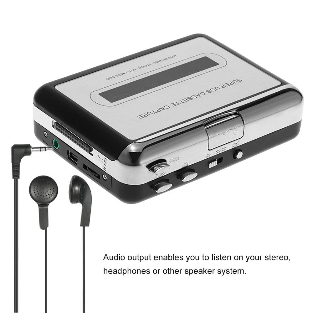 Reproductor de Cassette portátil, captura grabadora de Cassette a través de USB, Compatible con portátiles y cinta de conversión de PC, cas