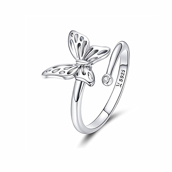 Authentic 925 Sterling Silver Vintage Butterfly Adjustable Finger Rings for Women Wedding Engagement Ring Jewelry SCR448: B