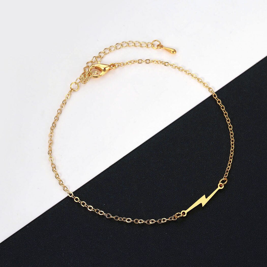 Cxwind Stainless Steel Lightning Bolt Bracelets for Women Lightning Pulseira Feminina Lover&#39;s Engagement Chain Brcelet Jewelry: Gold-color