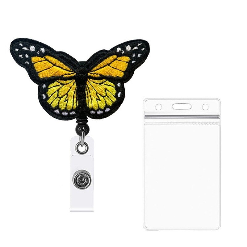 bunt Schmetterling Abzeichen Spule mit transparent PVC Abzeichen Karte Halter einziehbar Brust Tasche Ich würde arbeiten Karte Startseite Fall Clip: Gelb Schmetterling