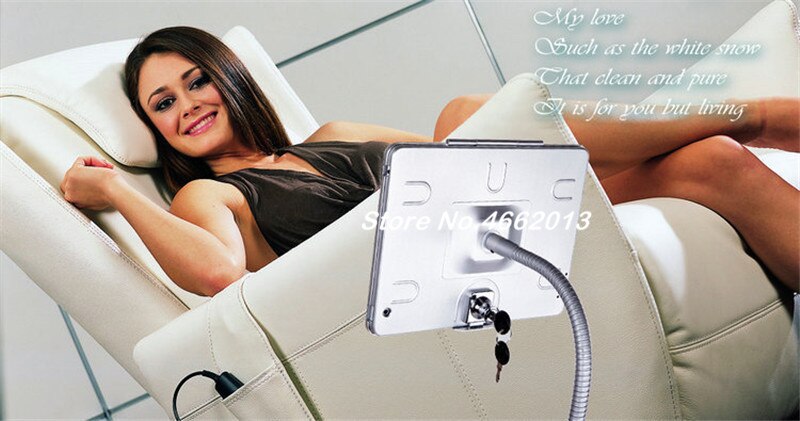 for ipad 2/3/4/air/pro 9.7" display floor stand height adjust with locking casing and flexible gooseneck hands free