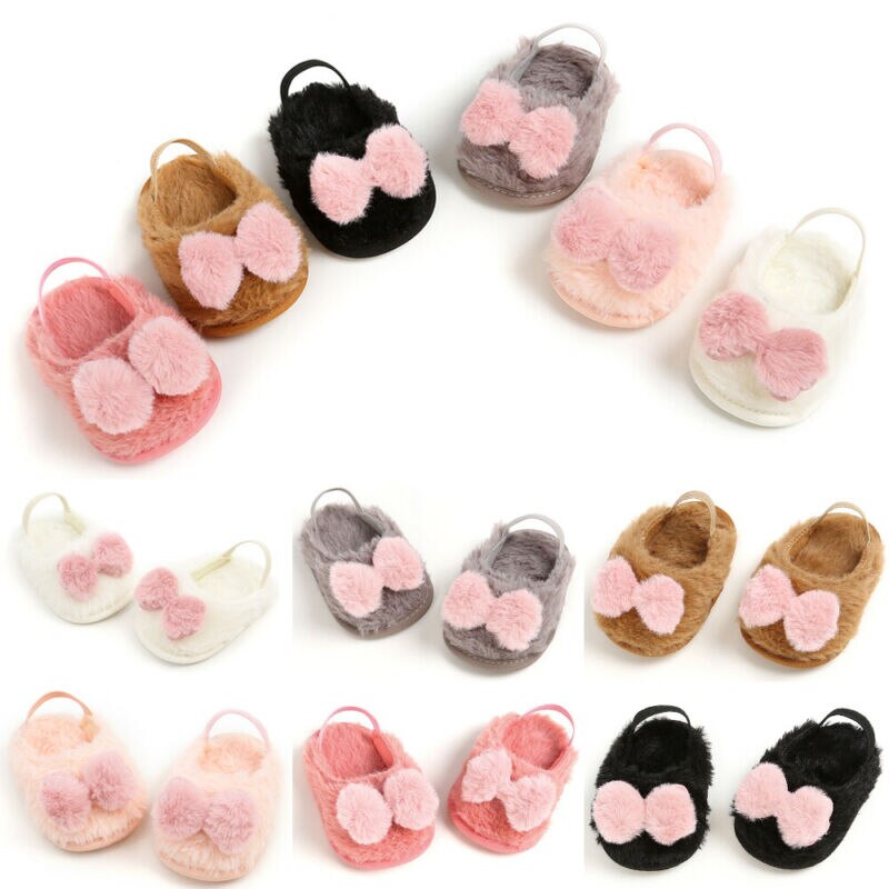 Mærke sødt lille barn nyfødt baby kravlesko dreng pige pom pom bue lam hjemmesko prewalker trænere baby sko 0-18m 11-13cm