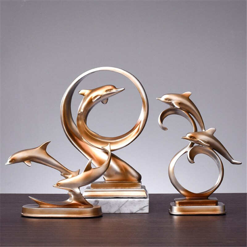 Resin Dolphin Crafts Animal Statues Home Office Restaurant TV Table Decorations European American Style