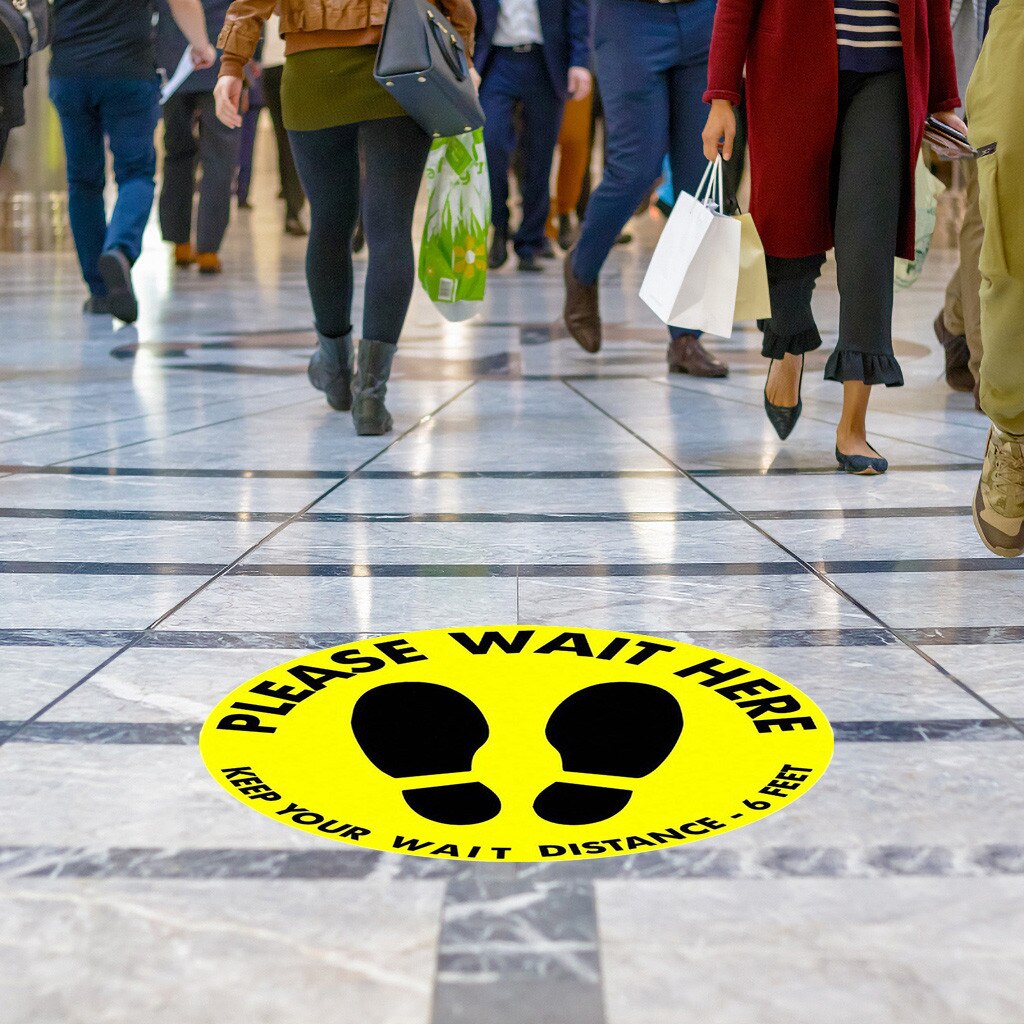 30CM Ground Sign Isolated Label Sticker Please Keep Wait Here Stand Here Keep 6ft in Between Distance Marker Floor Sticker
