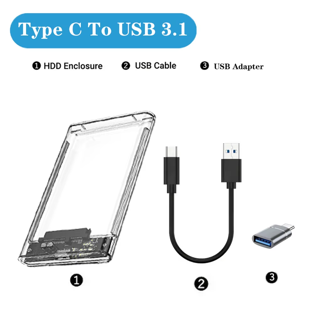 SATA to Type C/ USB 3.0/ USB 3.1 External Hard Drive Enclosure 2.5inch SSD Enclosure Tool-Free Installation 5Gbps Hard Disk box: Silver