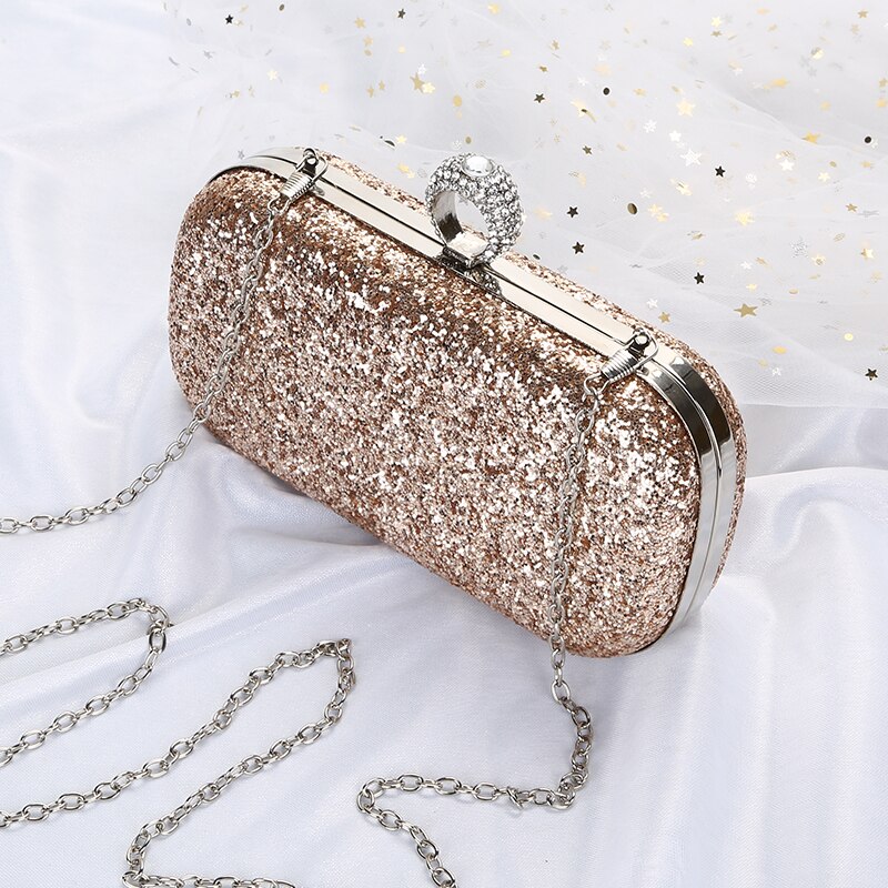 Sequin Clutch Bag Vrouwelijke Avond Koppelingen Vinger Ringen Wedding Purse Exquisite Vrouwen Keten Schoudertas bolsa feminina ZD1292