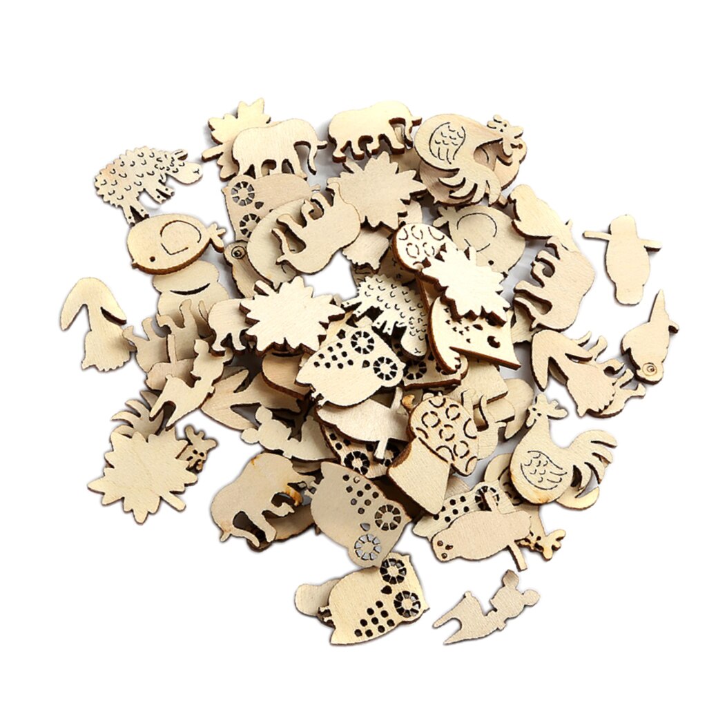 50Pcs Unfinished Wooden Cut Animal Shapes Craft Embellishments Decors