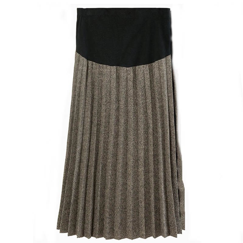 Efterår vinter graviditetskjoler ulden plisseret nederdel gravide kvinder tøj højtaljede lange nederdele: Brun / M