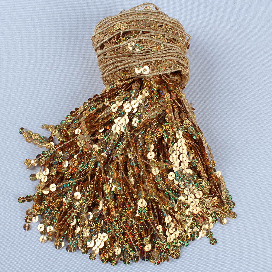 6 Metri/lotto Olografica Paillettes Nappe E Frange Tenda Decorativa pizzo ordinare Nappe Fai Da Te Accessori di ABBIGLIAMENTO patchwork: Wide 30cm / oro