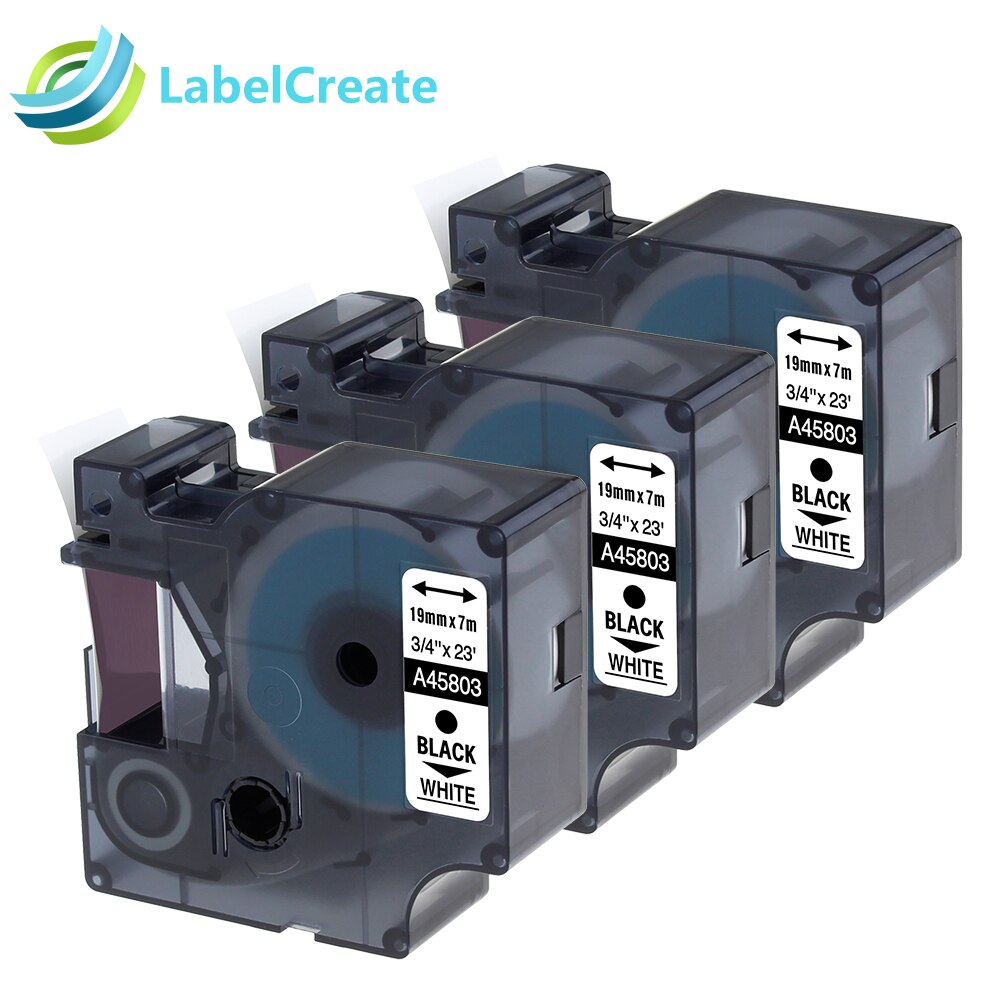 3 Packs DYMO 45803 Compatible Dymo D1 Label Maker 19mm Zwart op Wit voor Dymo Label Printer Dymo D1 label Writer