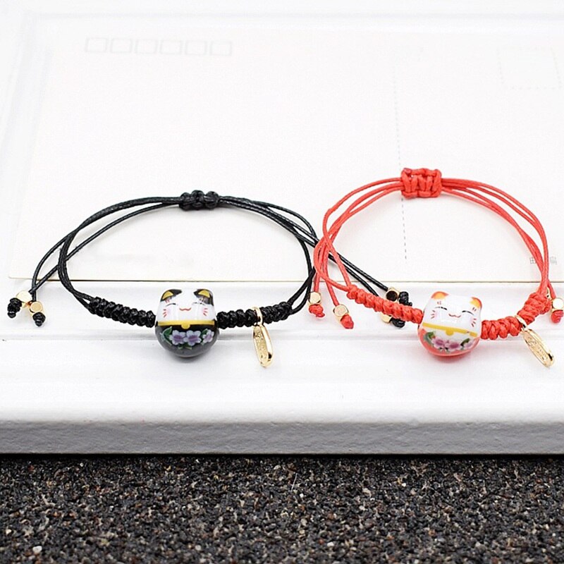 Handgemachte Bunte Seil Glück Katze Einstellbar Armbinde Für Frauen Mädchen Einfache Nette Keramik Armbinde Süße Armreifen