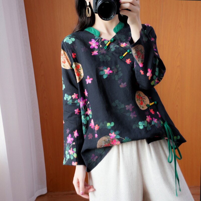 Vintage Asian Character Black Blouse main image 1
