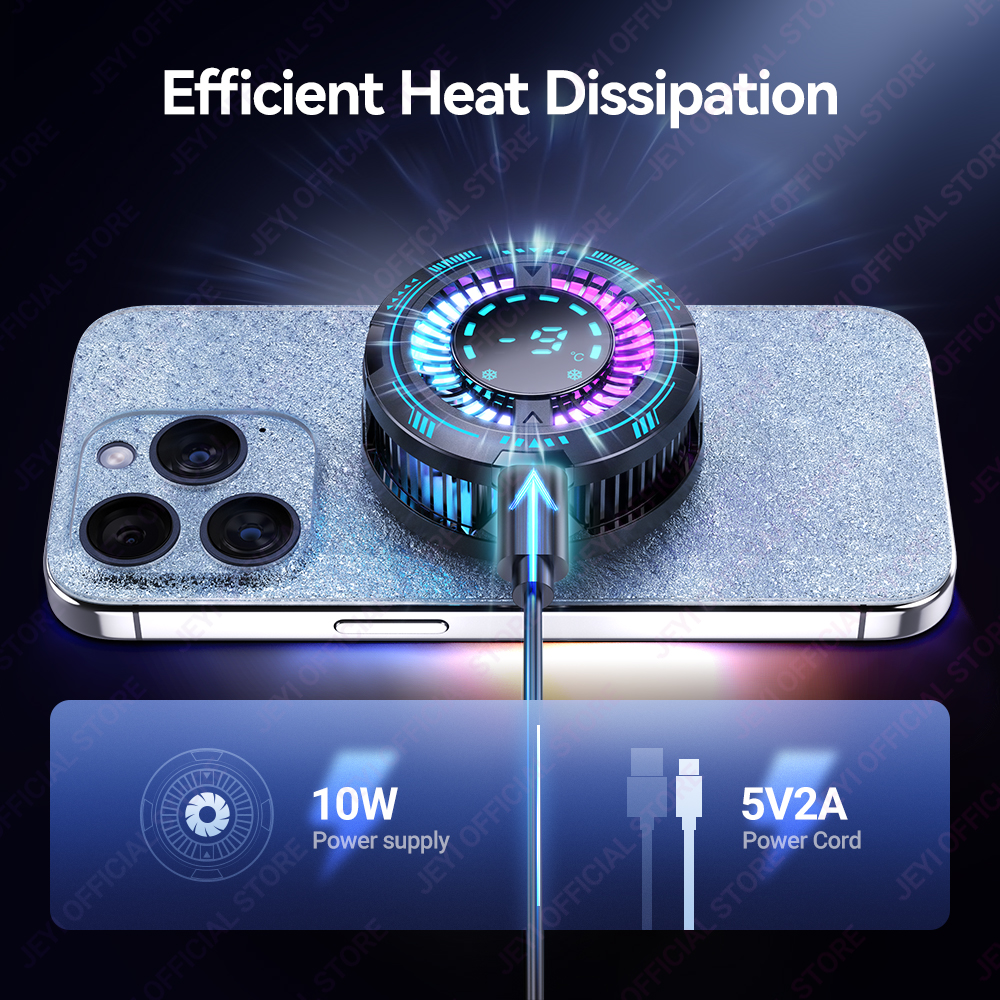 JEYI F29 Snap-on Phone Cooler with RGB Light Display and Temperature Display - Semiconductor Gaming Cooler for Phones and Tablet