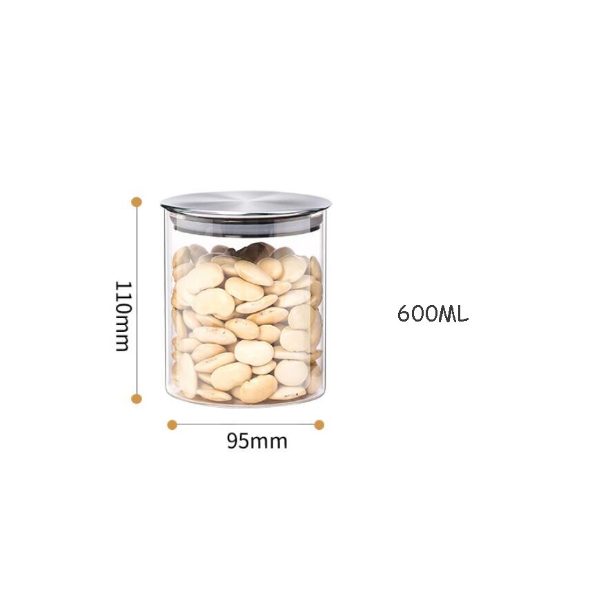 Kitchen Food Glass Storage Container Airtight Glass Food Storage Jar Heat-resistant Glass Jar Container with Stainless Steel Lid: 95x110mm