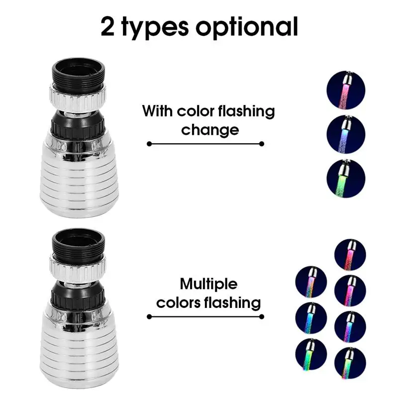 LED-verlichting waterkraan RGB kleur veranderende kraan douchekop 360 graden hittebestendig sproeier kunststof vervangend mondstuk
