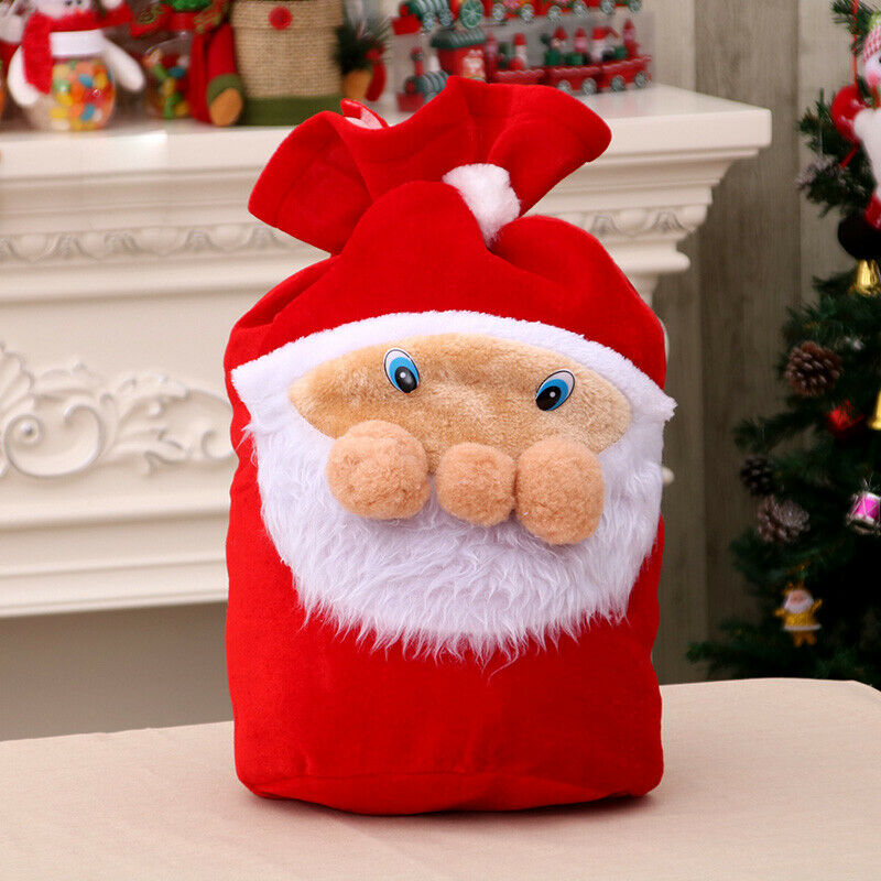Christmas Candy Canvas Santa Sack Drawstring Bags Xmas Decoration Cute AU