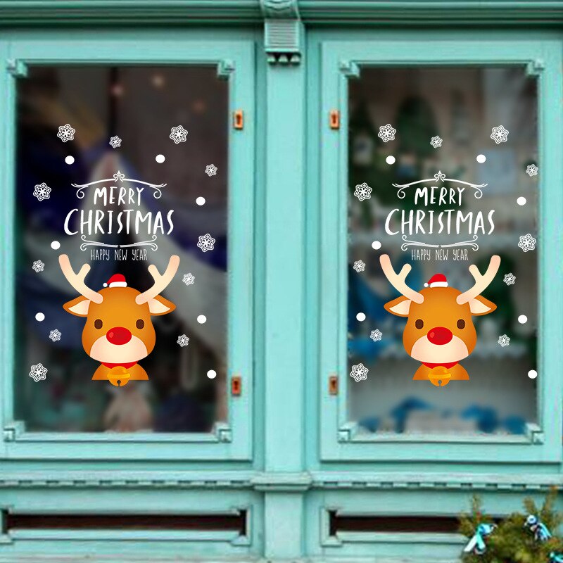 Glædelig jul aftagelige wallstickers butiksvindue glas klistermærker noel natal julepynt til hjemmet juleår: 14