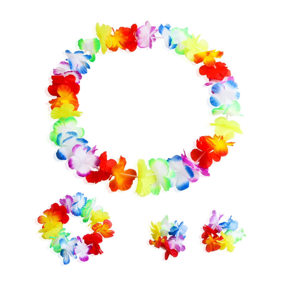 4 stk/sett sommer hawaii blomsterkjede hawaii blomst pannebånd armbånd leis hawaii kranser strandfest dekorasjon: Stil 3 no13