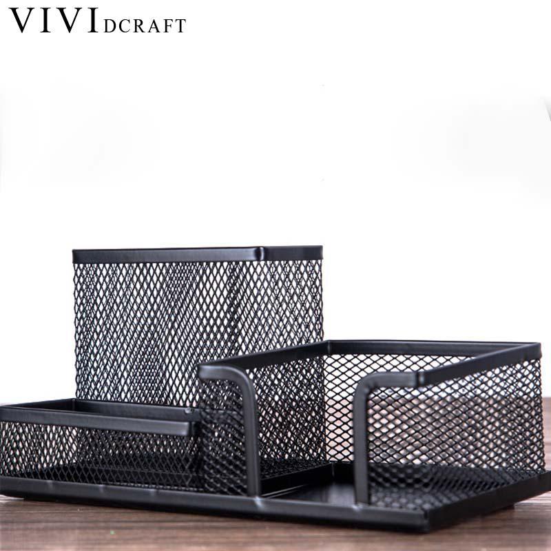 1Pcs Office Organizer Desk Organizer Metal Stationery Supplies Pen Black Pencil Holder Cosmetic Cont Office Round E8V7: Default Title