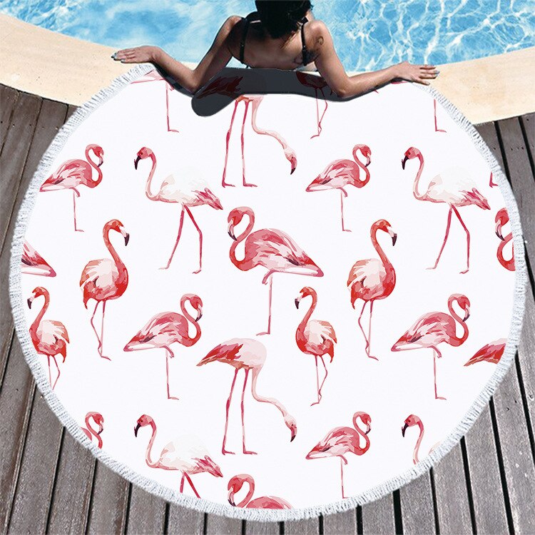 Runde Saugfähig Schnell trocknend Strand Handtuch Schnell Trocknendes Strandtuch Sommer Flamingo Frische Muster Bad Handtuch: ST-00002
