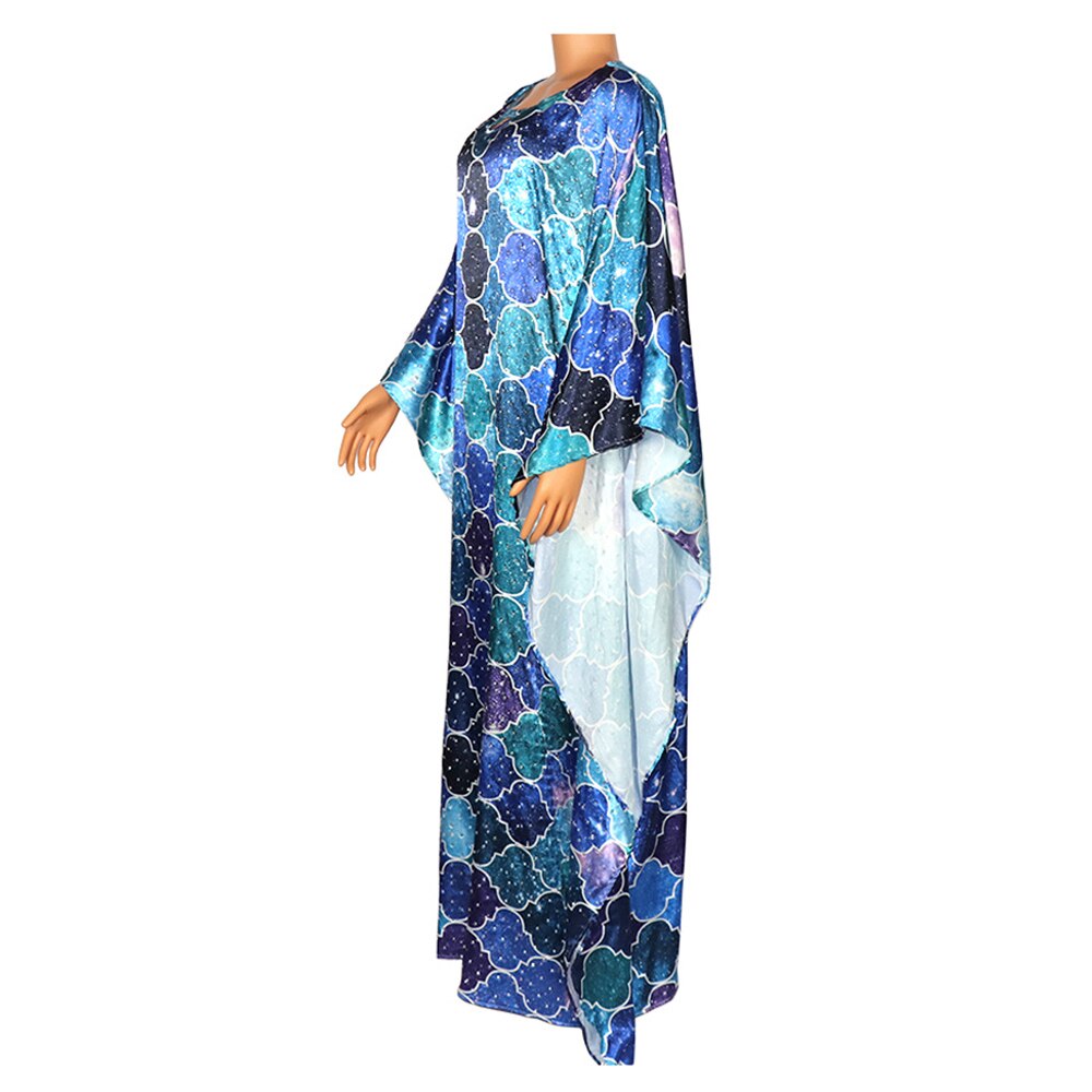 MD African Print Silk Dresses For Women Plus Size Dashiki Long Dress South Africa Lady Dress Shiny Stones Boubou Abaya