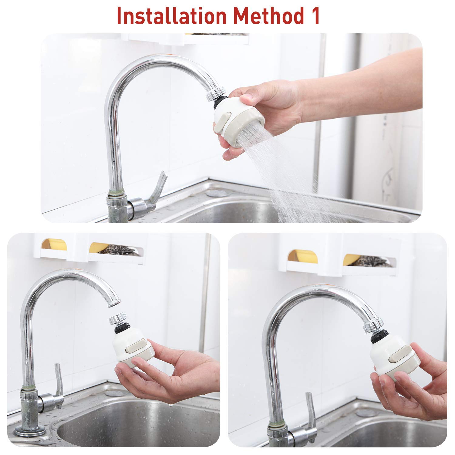 -2 Pack Kitchen Water Spray Water Saving Faucet Sprayer 360 Degree Rotate Tap Nozzle Adjustable Faucet Head Aerator