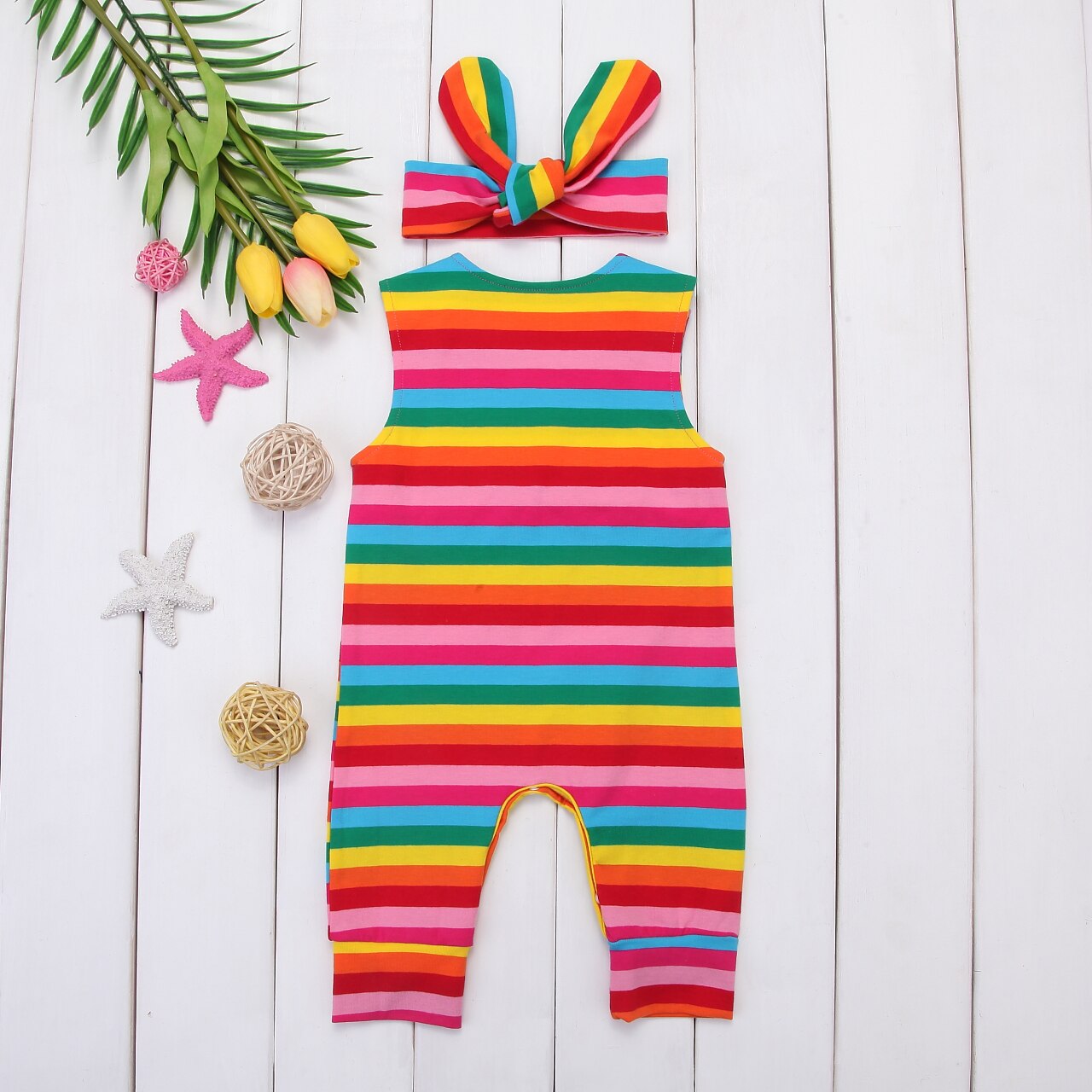 Pudcoco Neue Nette Infant Kleinkind Neugeborenen Baby Overall Romper Stirnband 2 stücke Regenbogen Ärmel Bunte Outfits