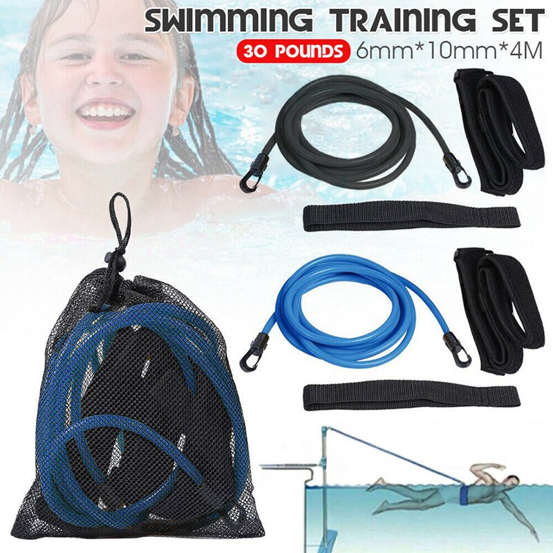1Set 4M Verstelbare Swim Training Weerstand Elastische Riem Tether Elastisch Touw Band Veiligheid Zwemmen