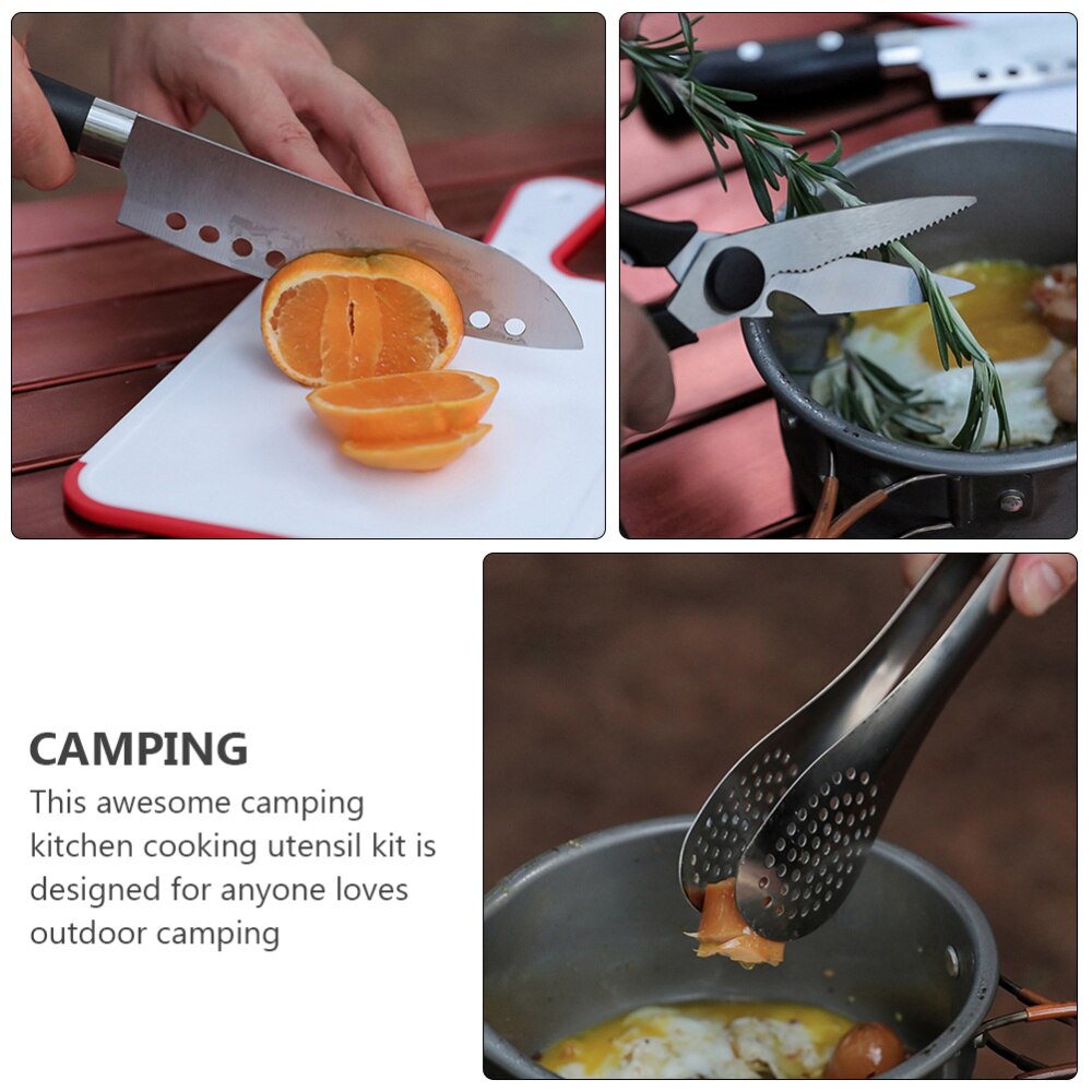 9-Piece Camping Cookware Set - Portable Outdoor Kitchen Utensils - Stainless Steel - Lightweight with Tote Bag