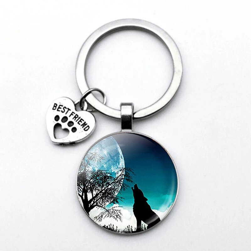 Porte-clés loup dans la nuit, porte-clés tête de loup, bijoux pour hommes,: WHITE