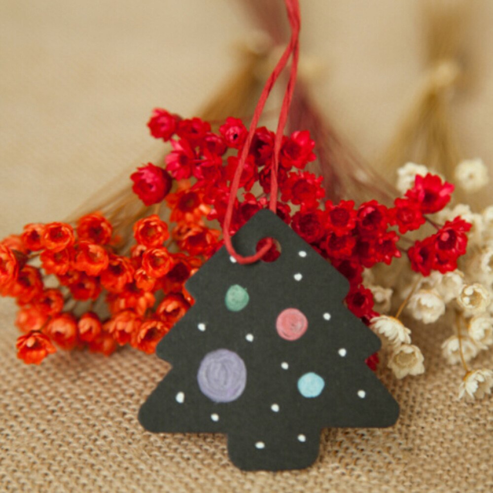 50pcs/pack Black Christmas Tree Shape Hanging Garment tags DIY Kraft Paper Cards tag 5.5x5.4cm