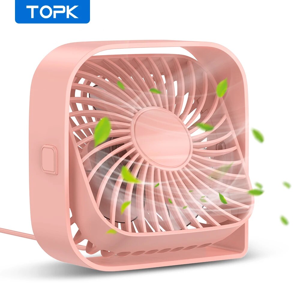 TOPK tragbarer Mini-Ventilator, USB-Schreibtischventilator, Tisch, leiser 3-Gang-Windventilator, persönlicher 360 ° Drehbare Kopf-Stehventilatoren für Zimmer, Camping, Zuhause: Rosa