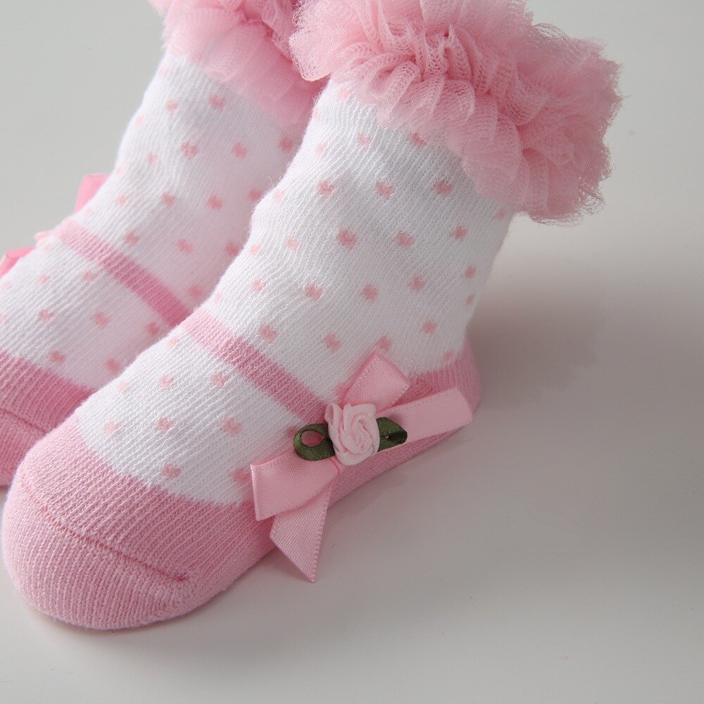 Meias de Algodão do bebê Rosa Arco vestido de Princesa da Primavera E do Outono Do Bebê Meninas Casuais Bonito Padrão de Renda Crianças Meias de Inverno Meias Quentes crianças