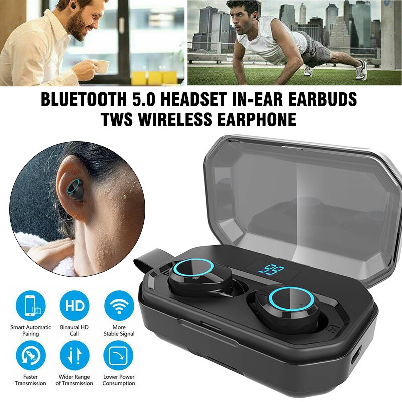 1 Pair Mini Wireless 4000mAh In-Ear Stereo Bluetooth Cordless Waterproof Earphones Earbuds Headset Voice Control